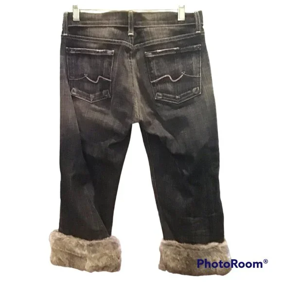 7 For All Mankind Fur Cropped Jeans - Picture 2 of 7
